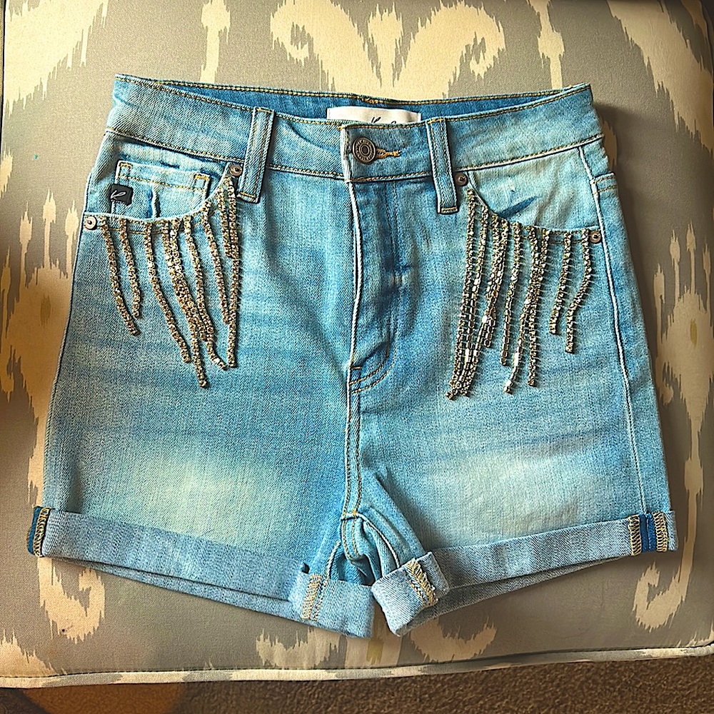 Kancan Ladies S Light Denim Bedazzled Jean shorts